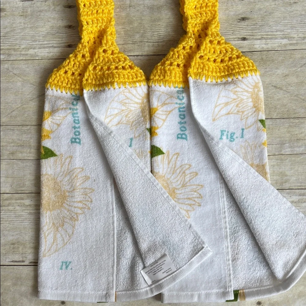 Big Sunflowers Hanging HandTowels Set of 2 Yellow Top Handmade W/ Love